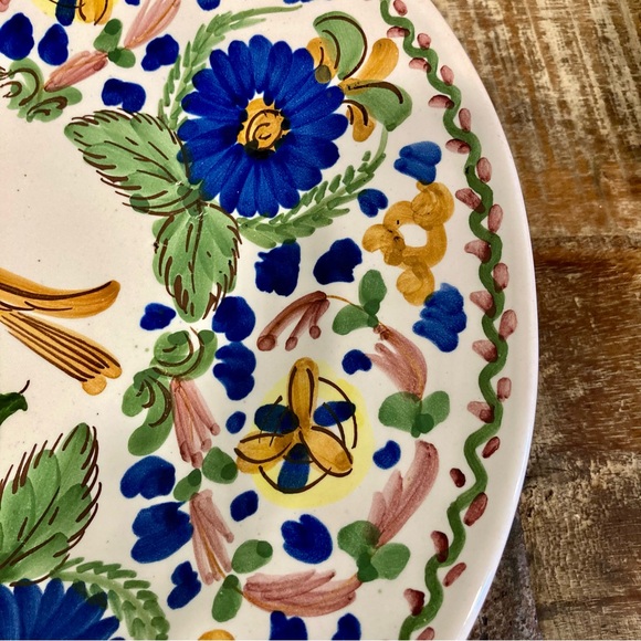 Majolica Wall Hanging 12 1/4” Bird & Flowers Hand Painted El Caballo Cojo Madrid - Picture 4 of 16